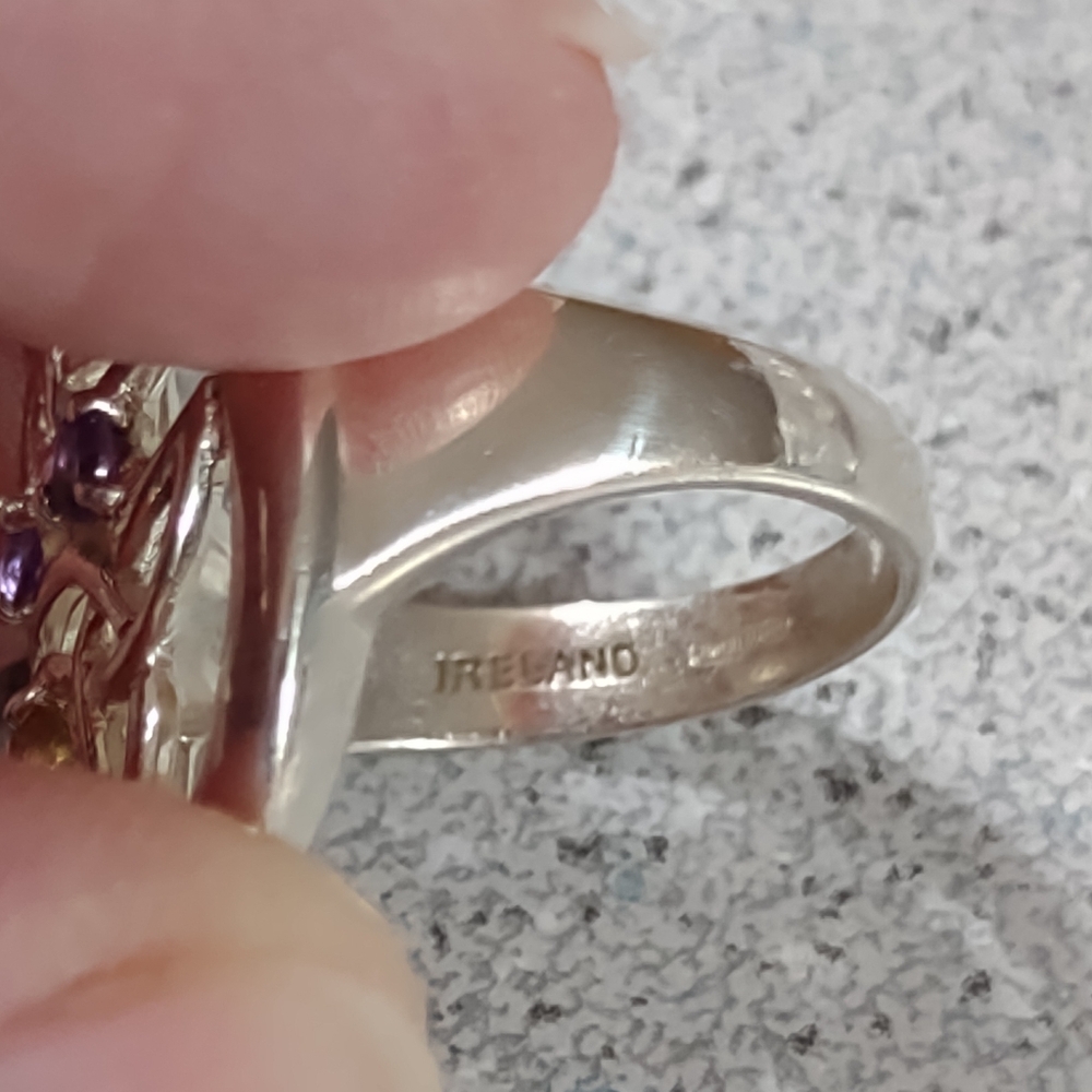Irish STERLING Silver Ring with Citrine and Amethyst Accents -